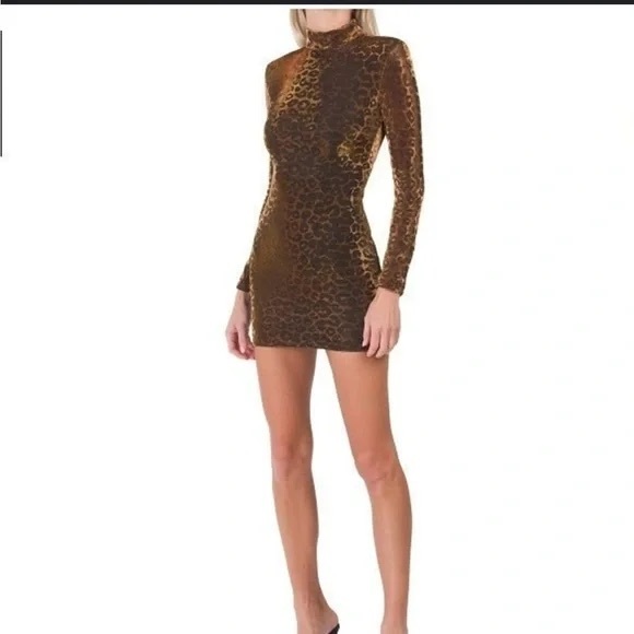 Dress the Population Dresses & Skirts - Dress the Population Alex Gold Metallic Leopard Print Bodycon dress, NWT